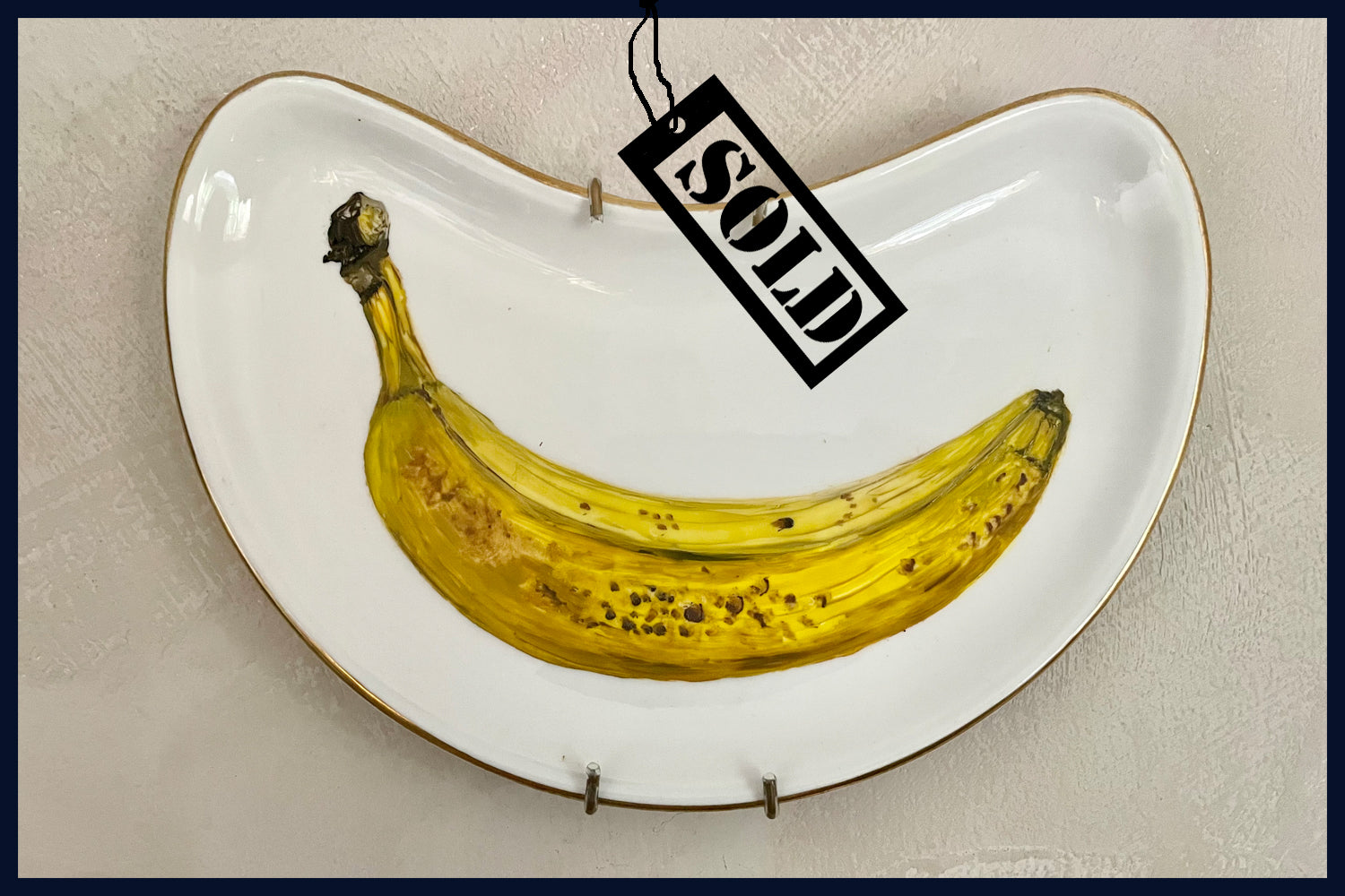 SOLD Plated: original fine art oil painting on a vintage side plate - banana