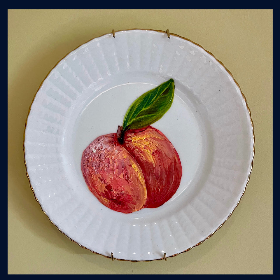 Peach - original oil painting on a vintage Radfords Crown China plate
