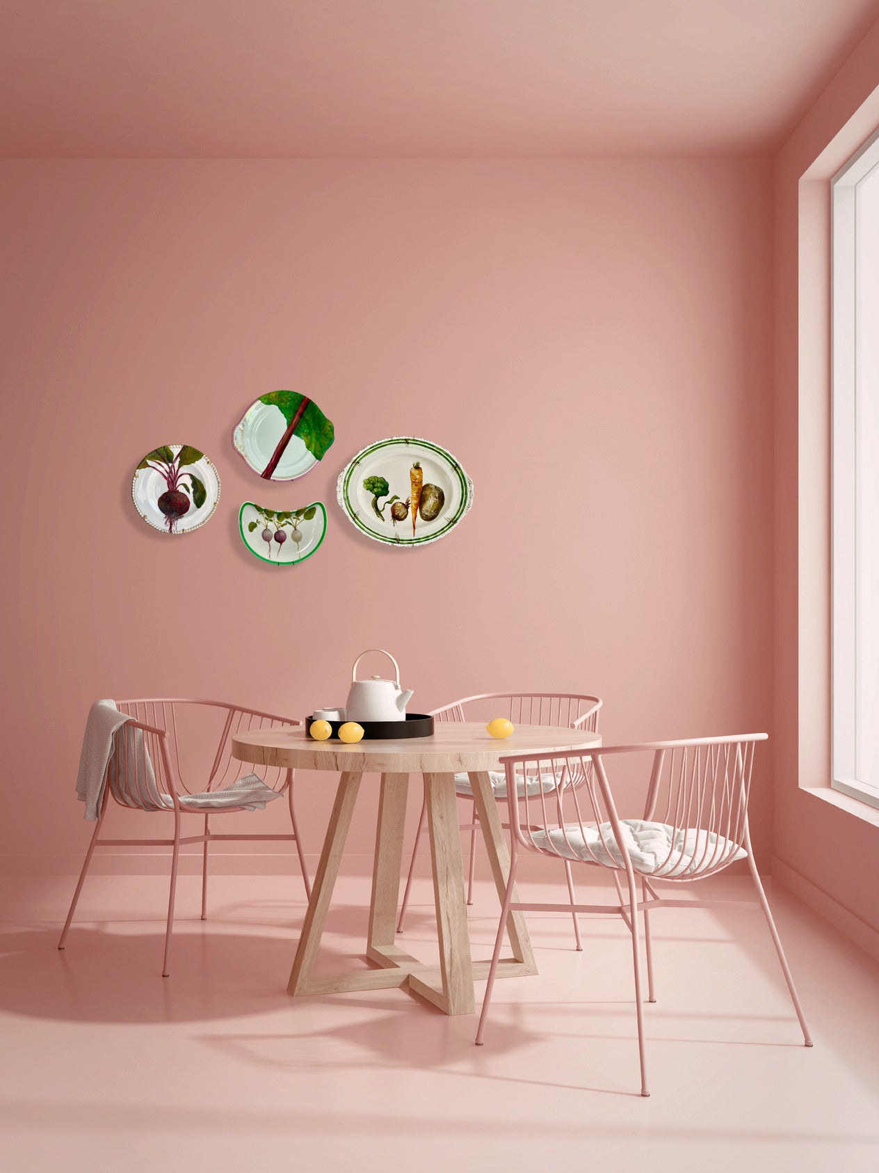 Plated: original fine art oil painting on an antique cake plate - rhubarb