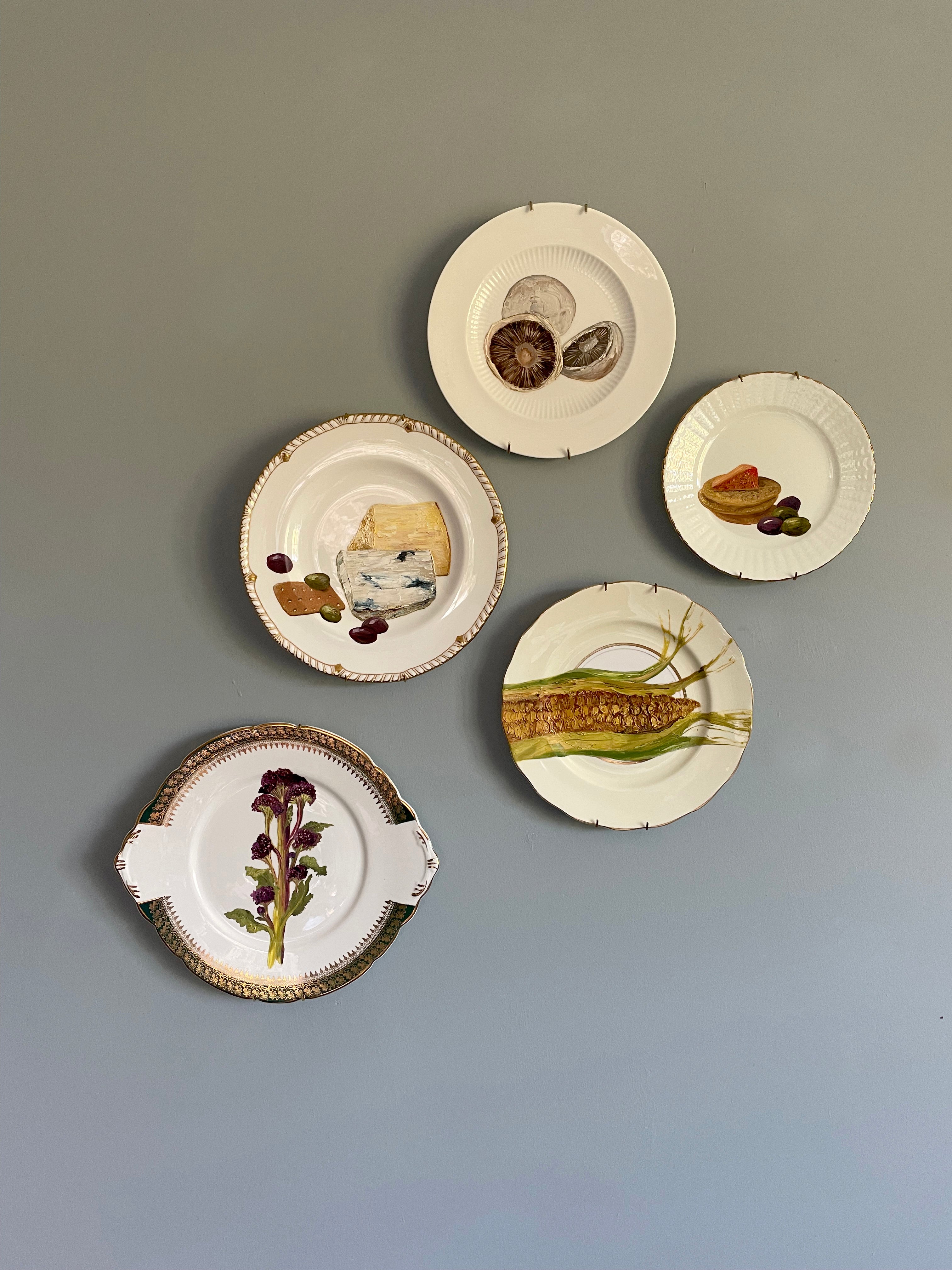 Cheese, Crackers & Olives Original Oil Painting On Vintage Radfords Crown China Tea Plate