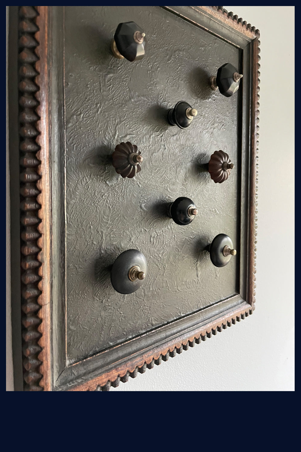 Wonderland Collection: Collection of Antique Ebony Teapot Finials in a Vintage Wooden Frame