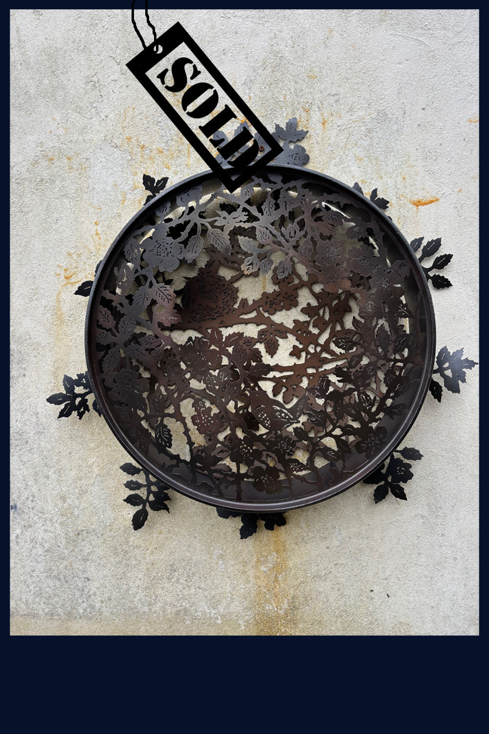 SOLD Wren and Rose Metal Sculpture - reclaimed oil drum