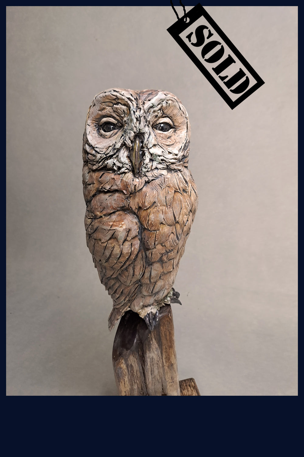 SOLD - Tawny Barn Owl Ceramic Sculpture by David Cooke