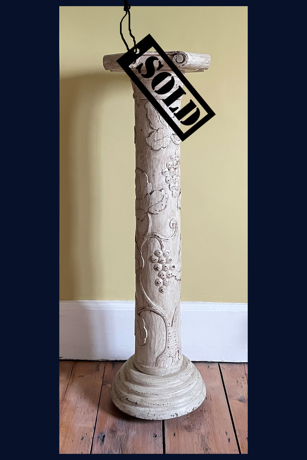 SOLD Wonderland Furniture Collection: Antique Painted Carved Wooden Torchiere/Plant Stand