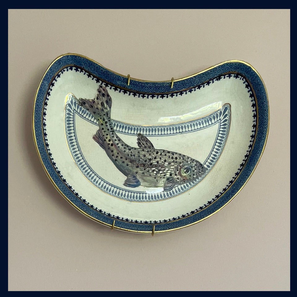 Plated: original fine art oil painting on an antique Booths side plate - trout fish