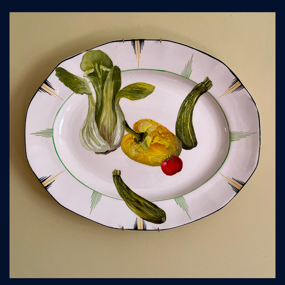 Stir fry - original oil painting on a large Art Deco platter