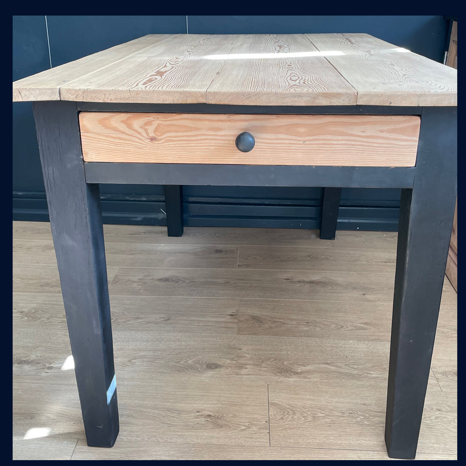 Victorian Pine Kitchen Table with Cutlery Drawer - Refurbished