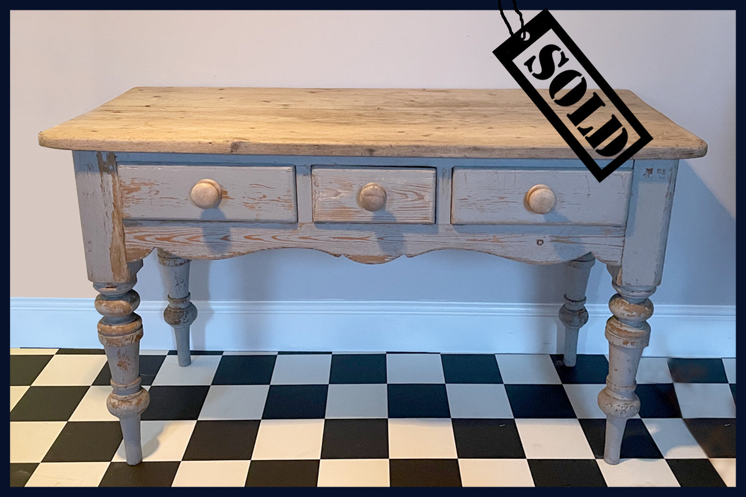 SOLD Wonderland Furniture Collection: Victorian Scrubbed-Top Distressed Paint Kitchen Table with 3 Drawers