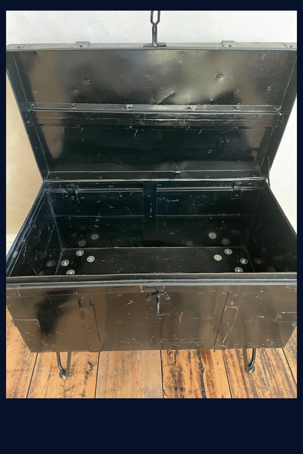 Wonderland Furniture Collection: Vintage Black Steel Trunk Storage Table