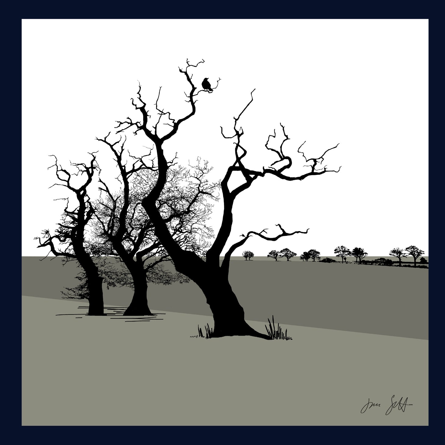 Framed Three Oaks, Saxthorpe, Norfolk. Arboretum Colour Block Fine Art Print - 9 colours available