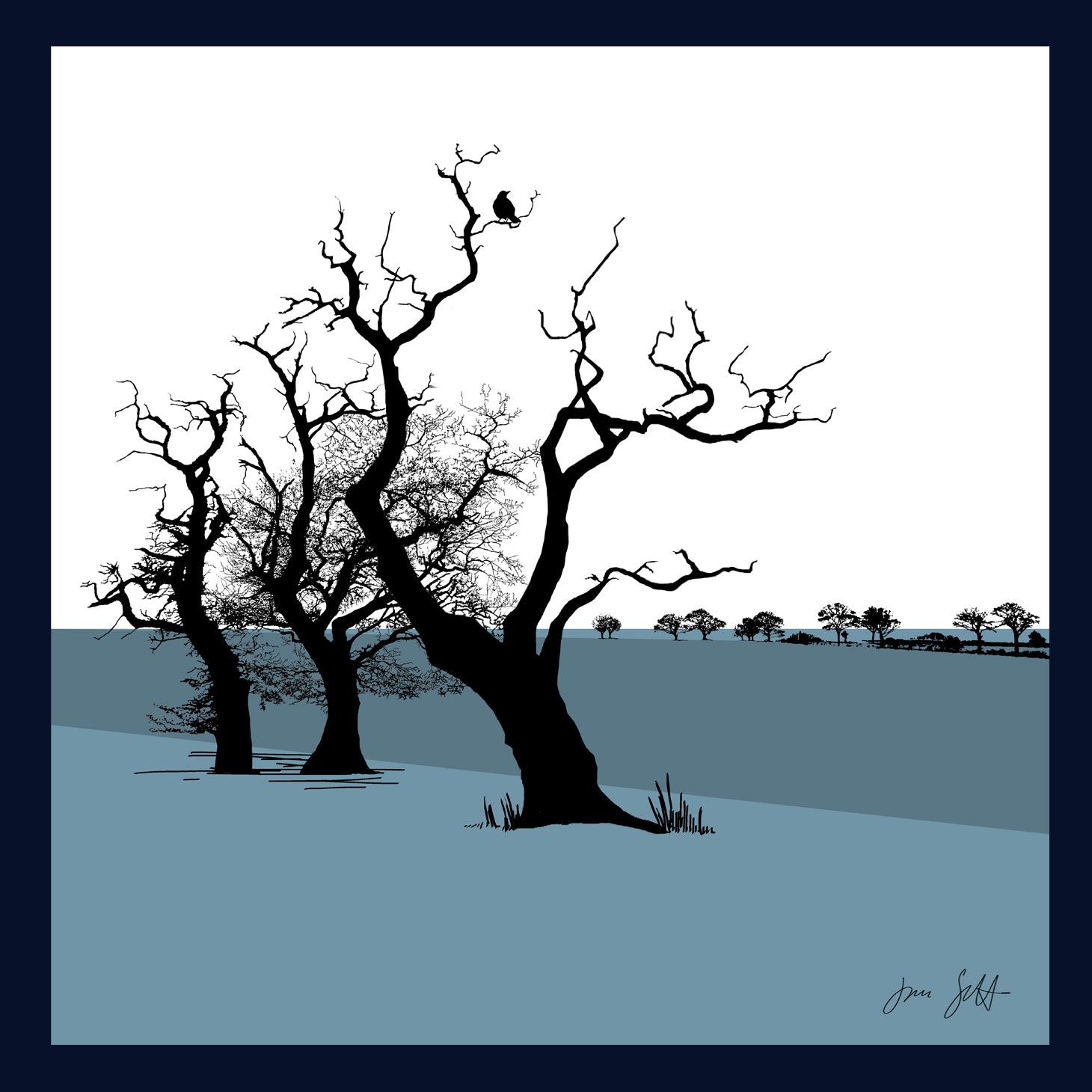 Framed Three Oaks, Saxthorpe, Norfolk. Arboretum Colour Block Fine Art Print - 9 colours available