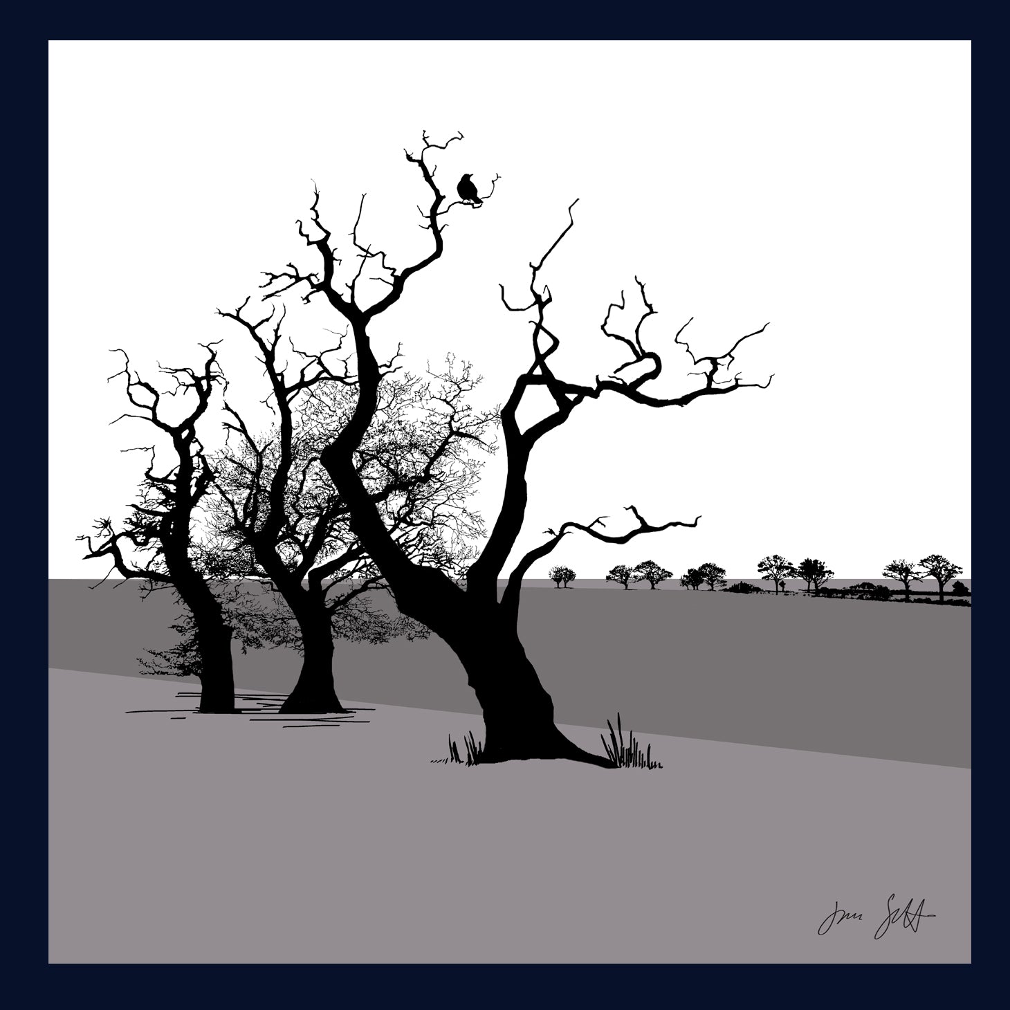 Framed Three Oaks, Saxthorpe, Norfolk. Arboretum Colour Block Fine Art Print - 9 colours available