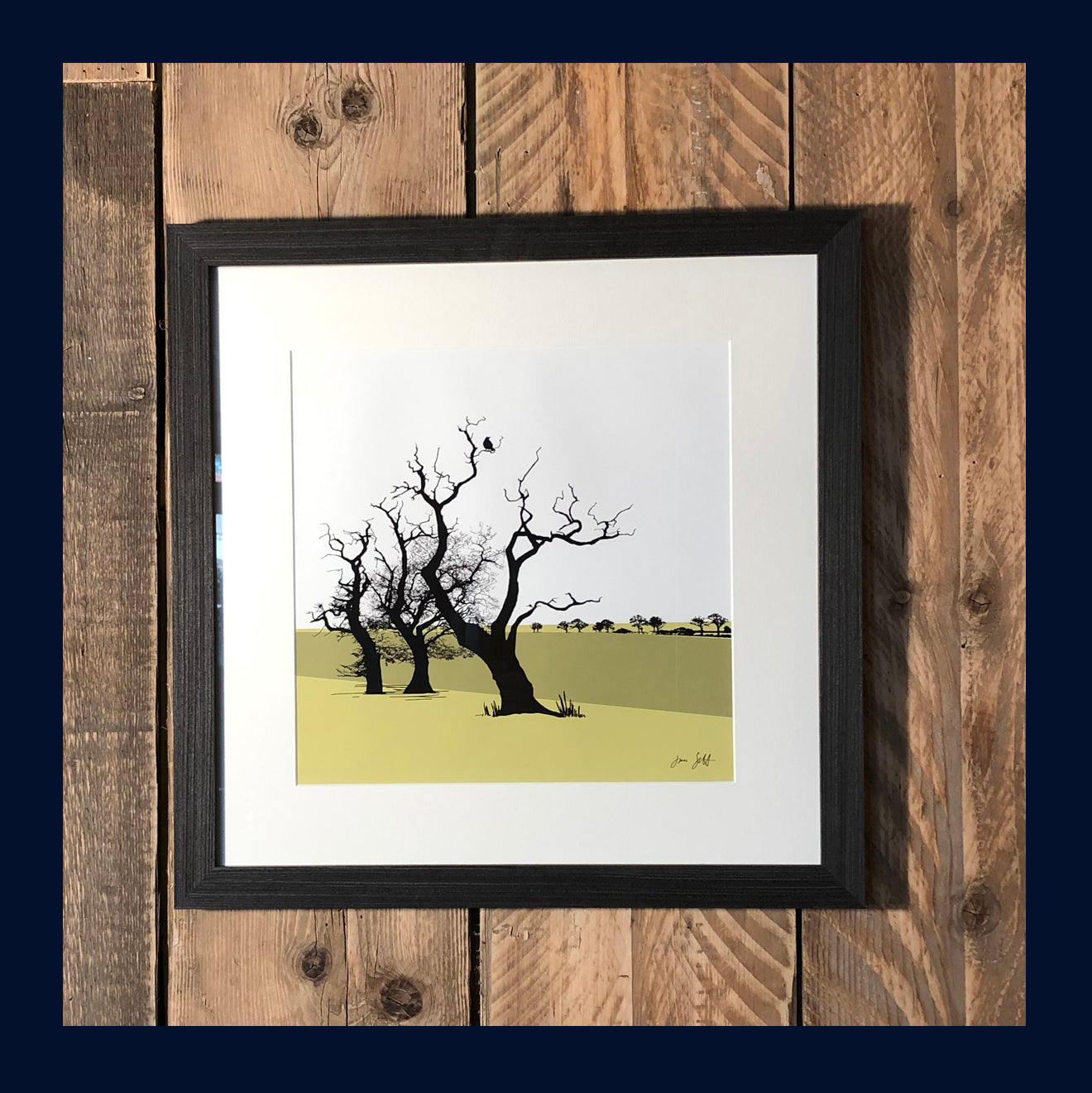 Framed Three Oaks, Saxthorpe, Norfolk. Arboretum Colour Block Fine Art Print - 9 colours available