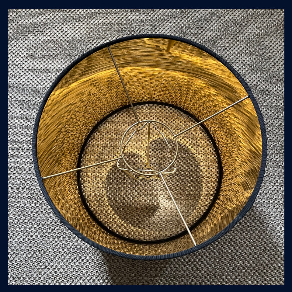 Raw Luxe Collection: Antique Hand Woven Linen Handmade Giant Drum Shade with Gold Lining (1)