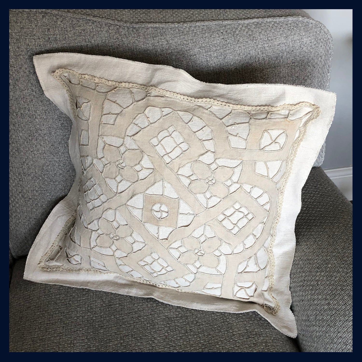 Raw Luxe Collection: Luxury Antique French Richelieu Embroidered Cushion 20"/51cm (2)