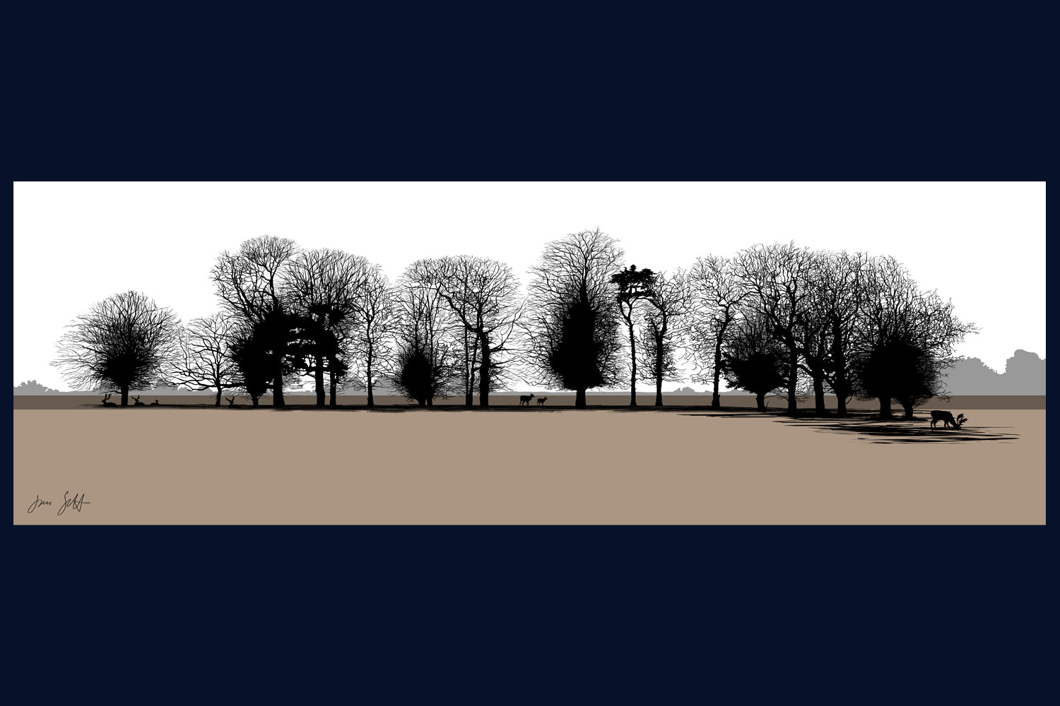 Framed View from Gunton Arms, Norfolk. Arboretum Colour Block Collection Fine Art Print - available in 9 colours