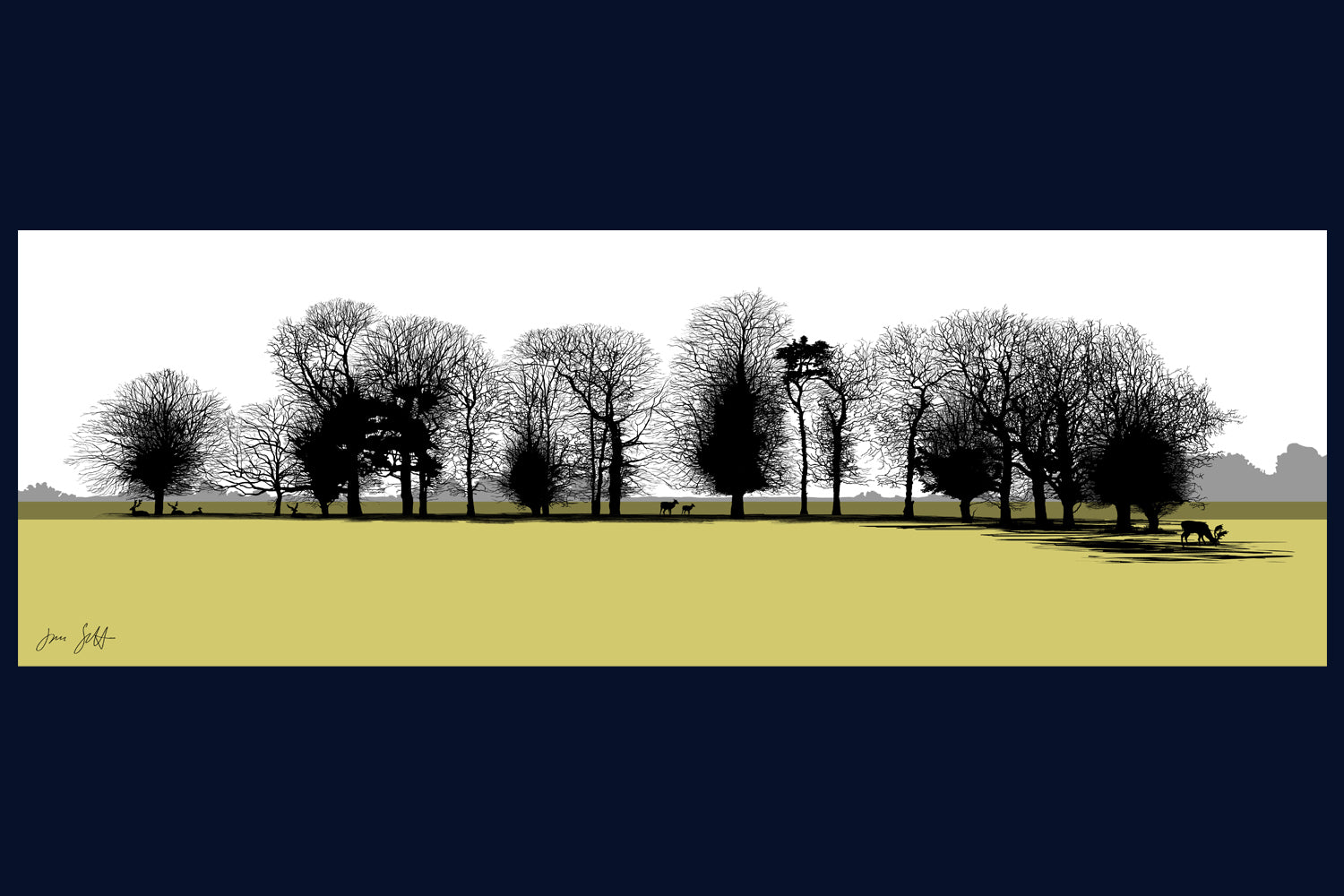 Framed View from Gunton Arms, Norfolk. Arboretum Colour Block Collection Fine Art Print - available in 9 colours