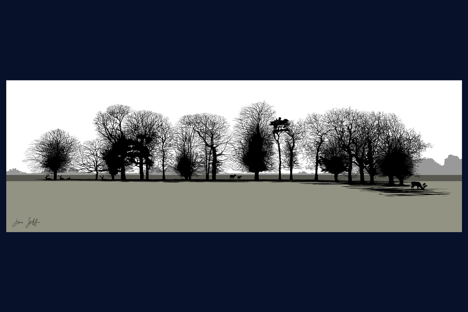 Framed View from Gunton Arms, Norfolk. Arboretum Colour Block Collection Fine Art Print - available in 9 colours