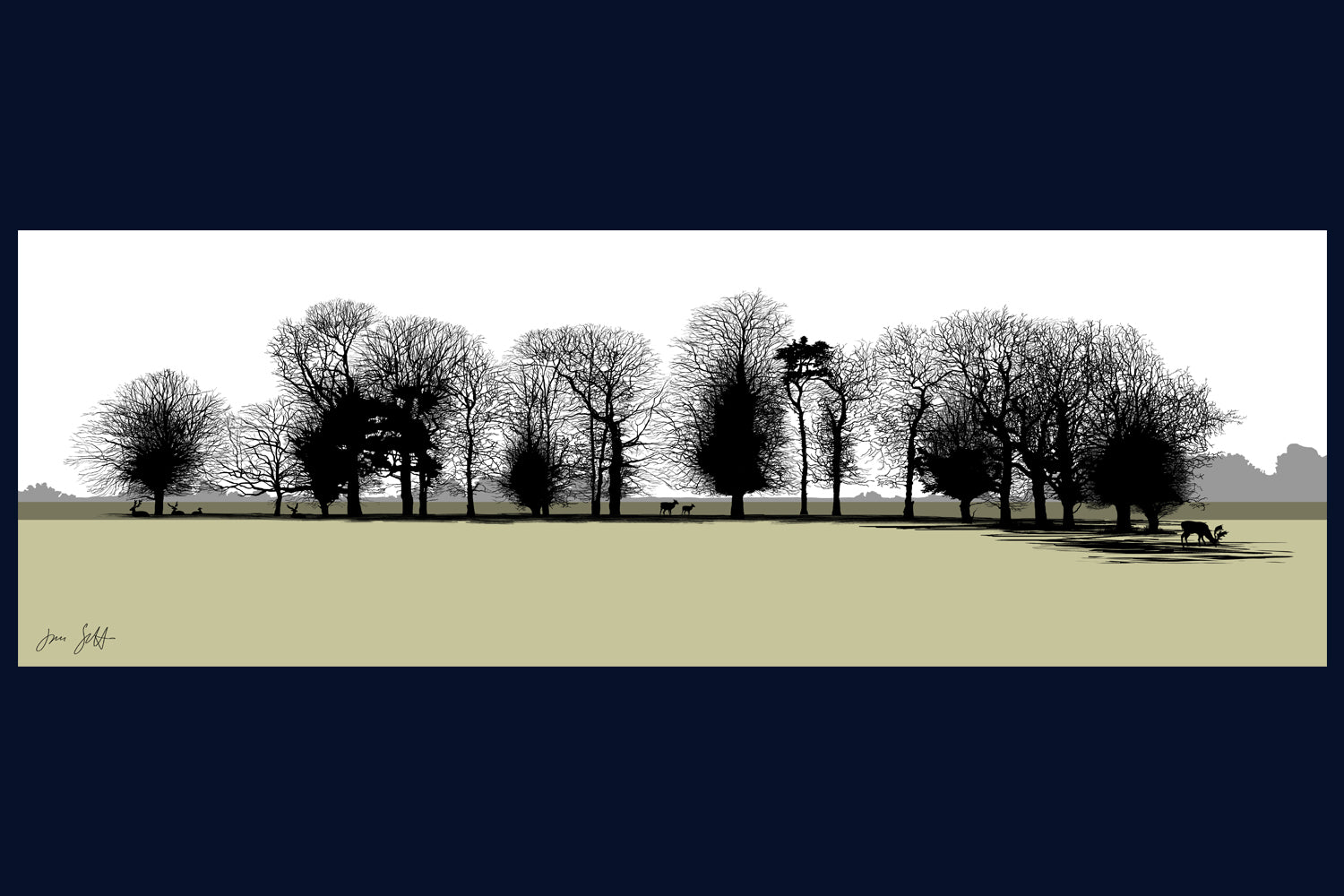 Framed View from Gunton Arms, Norfolk. Arboretum Colour Block Collection Fine Art Print - available in 9 colours