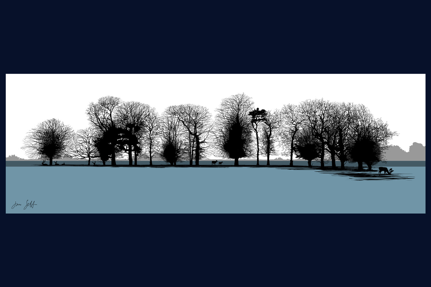 Framed View from Gunton Arms, Norfolk. Arboretum Colour Block Collection Fine Art Print - available in 9 colours