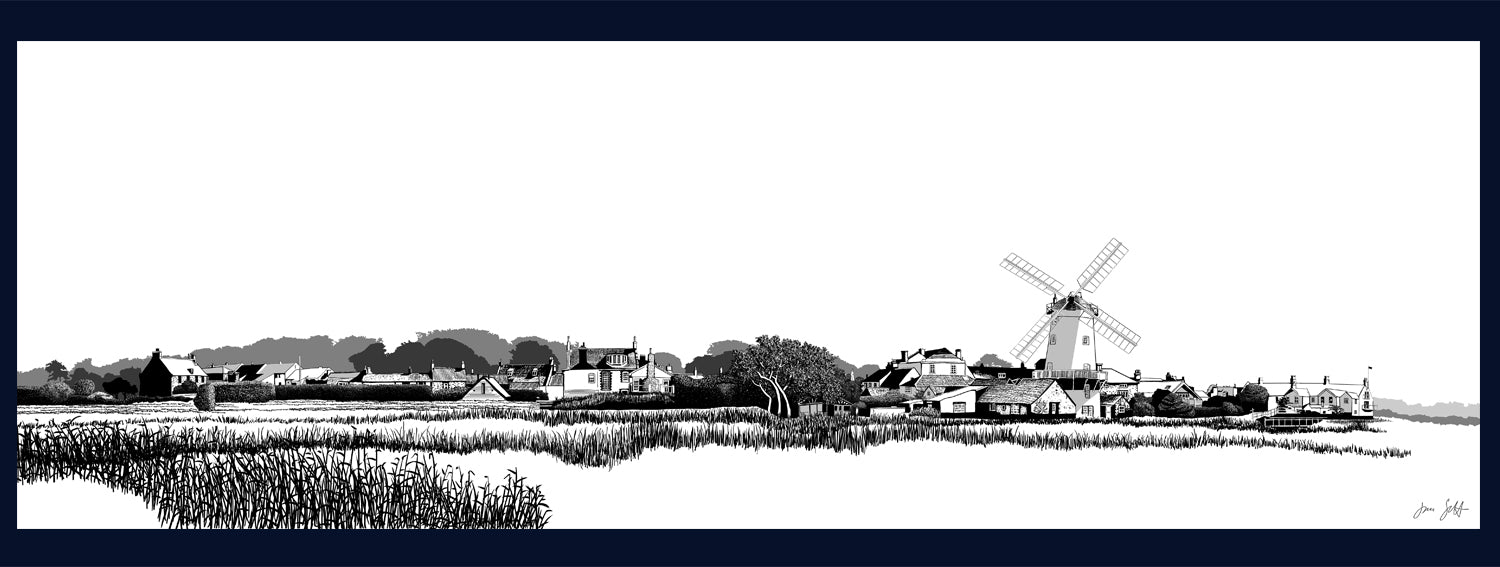 Framed Cley, Norfolk. Landsong Colour Block Collection Fine Art Print - available in 10 colours