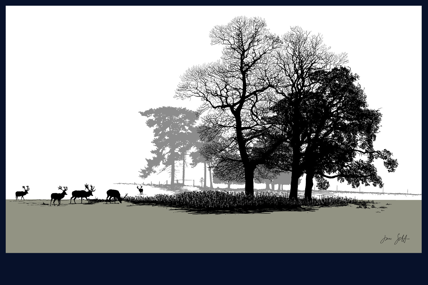Framed Deer at Holkham, Norfolk. Land Song Fine Art Print - available in 9 colours