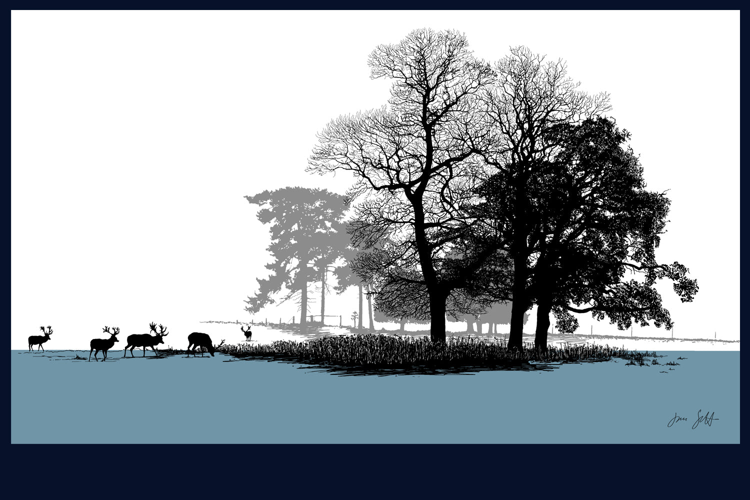 Framed Deer at Holkham, Norfolk. Land Song Fine Art Print - available in 9 colours