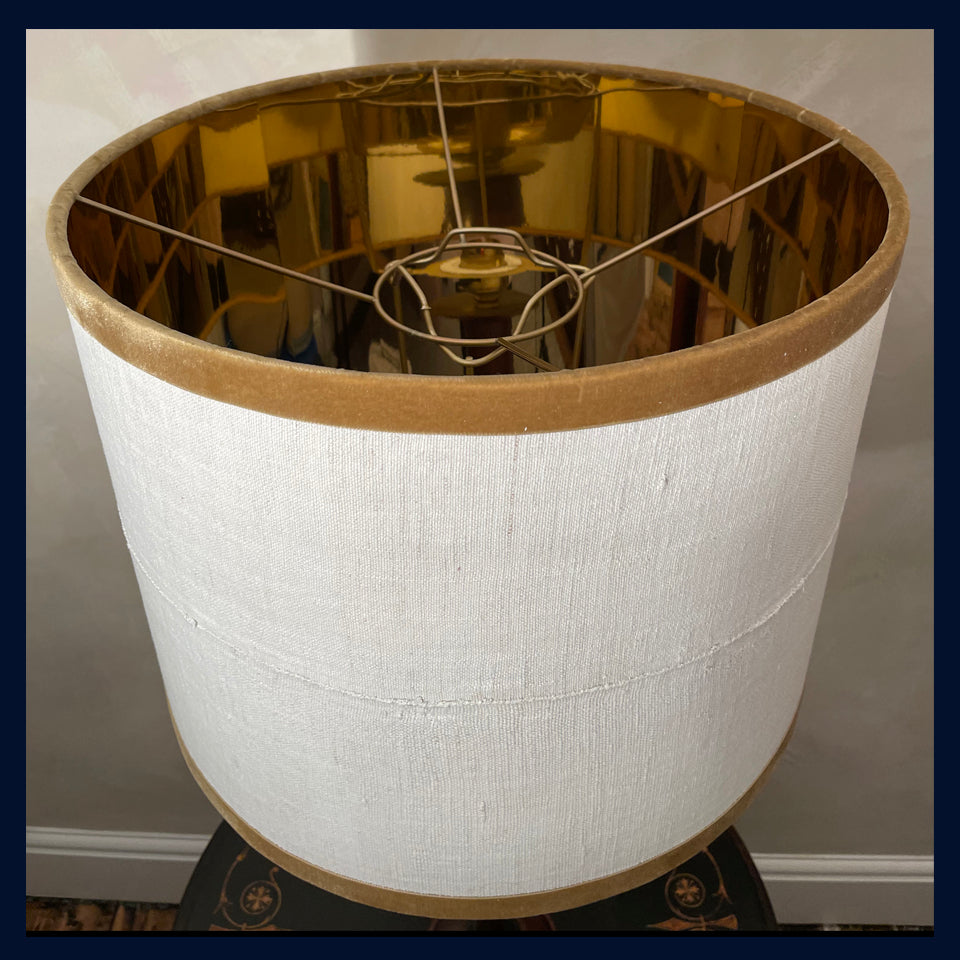 Raw Luxe Collection: Antique Hand Woven Linen Drum Shade with Gold Lining (4)