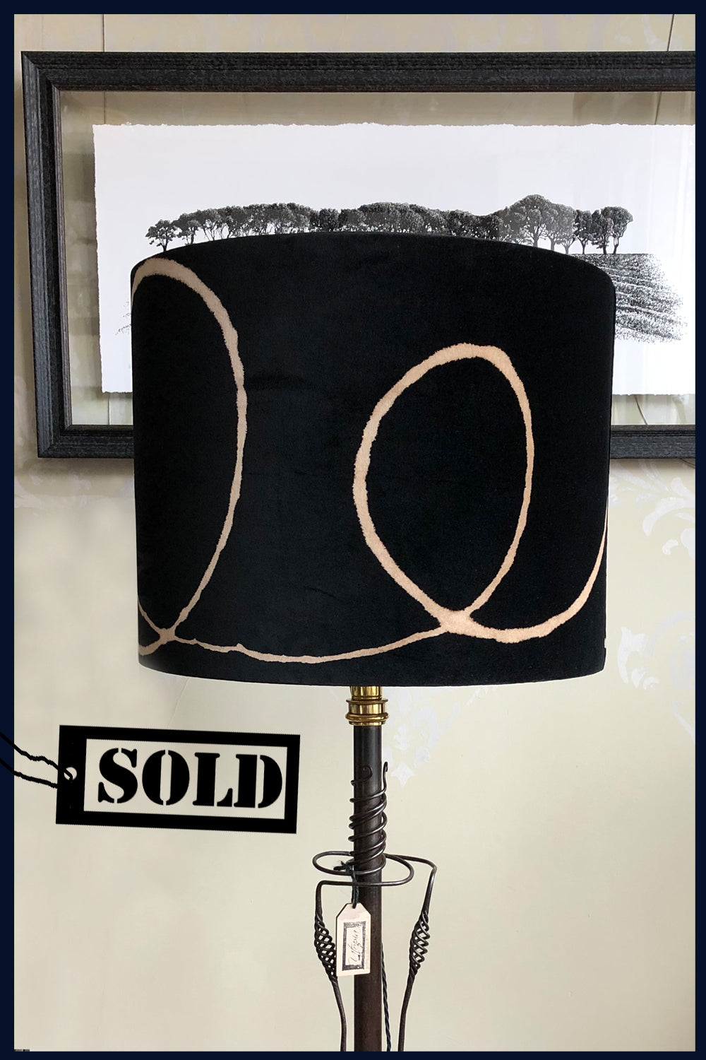 Raw Luxe Collection: Luxury Vintage Black Velvet 50cm x 40cm Handmade Drum Shade with Gold Lining(2)