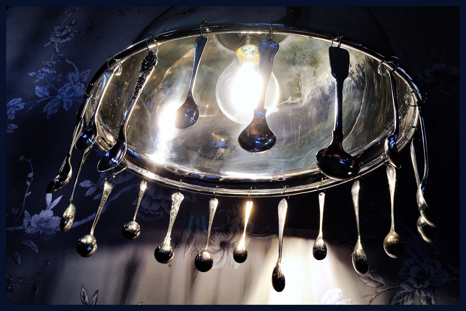 Antique Silver-Plated Food Dome/Cloche Chandelier with Antique Salt & Mustard Spoons - Grace (92)